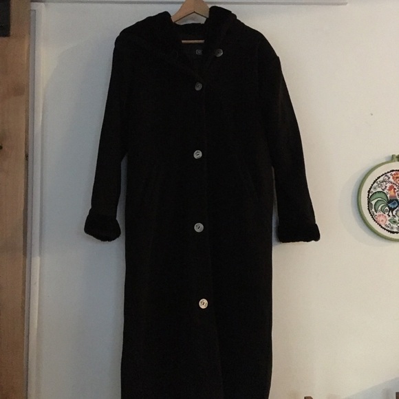 NILS Long Coat Faux Fur Trim Black Size M